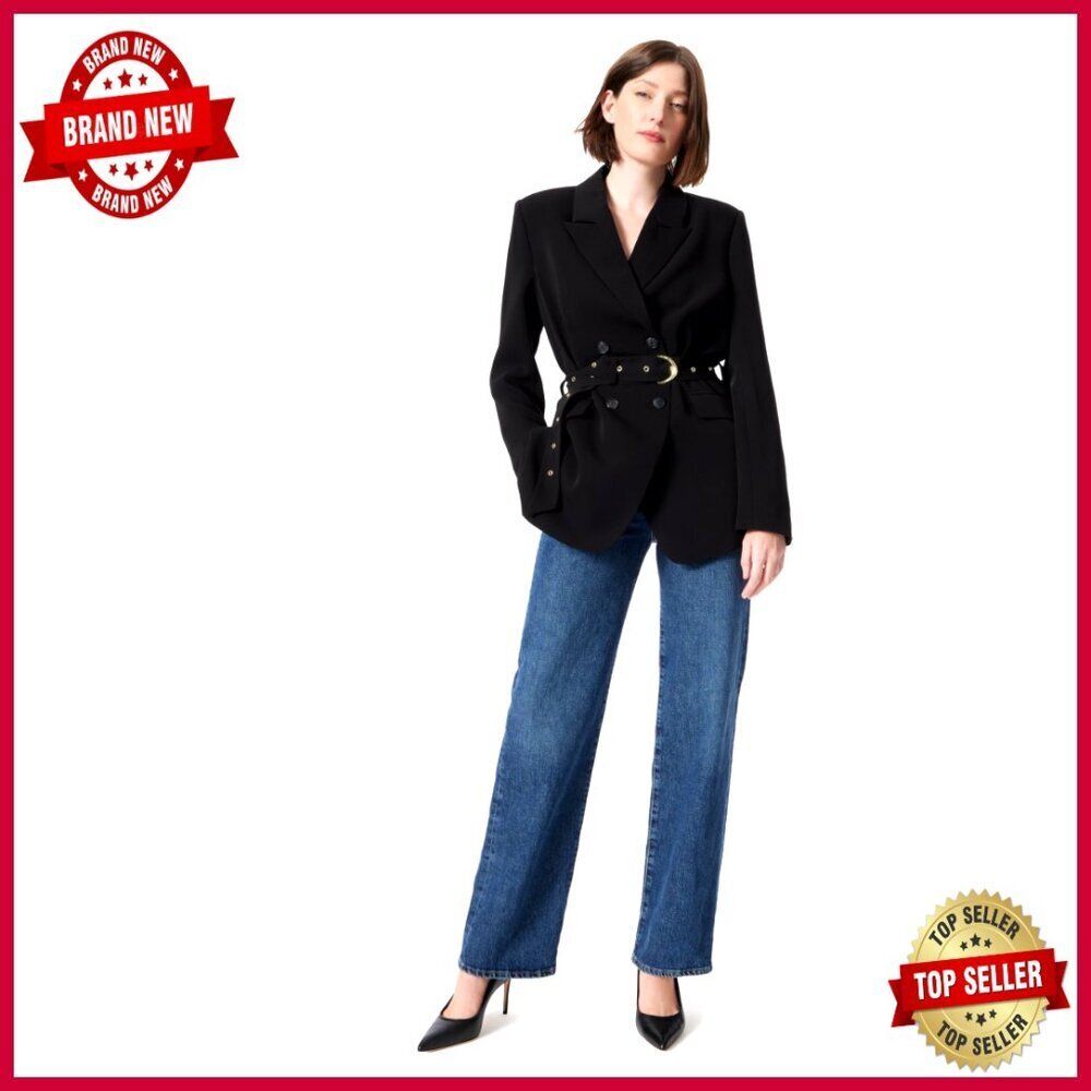 Oversized Double Breasted Belted Wool Blazer with Back Vent